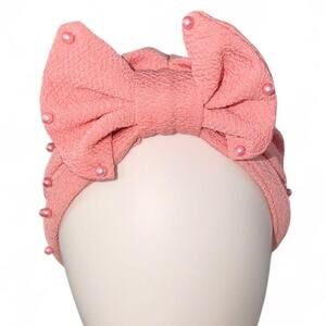 Kawaii Pink Pearl Bow Cinched Head Wrap Turban Glamour Coquette Cutegoth OS